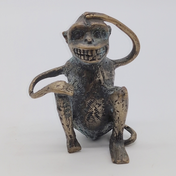 Vintage Unique Bronze Creepy Monkey Sculpture India 3 In - Picture 2 of 8